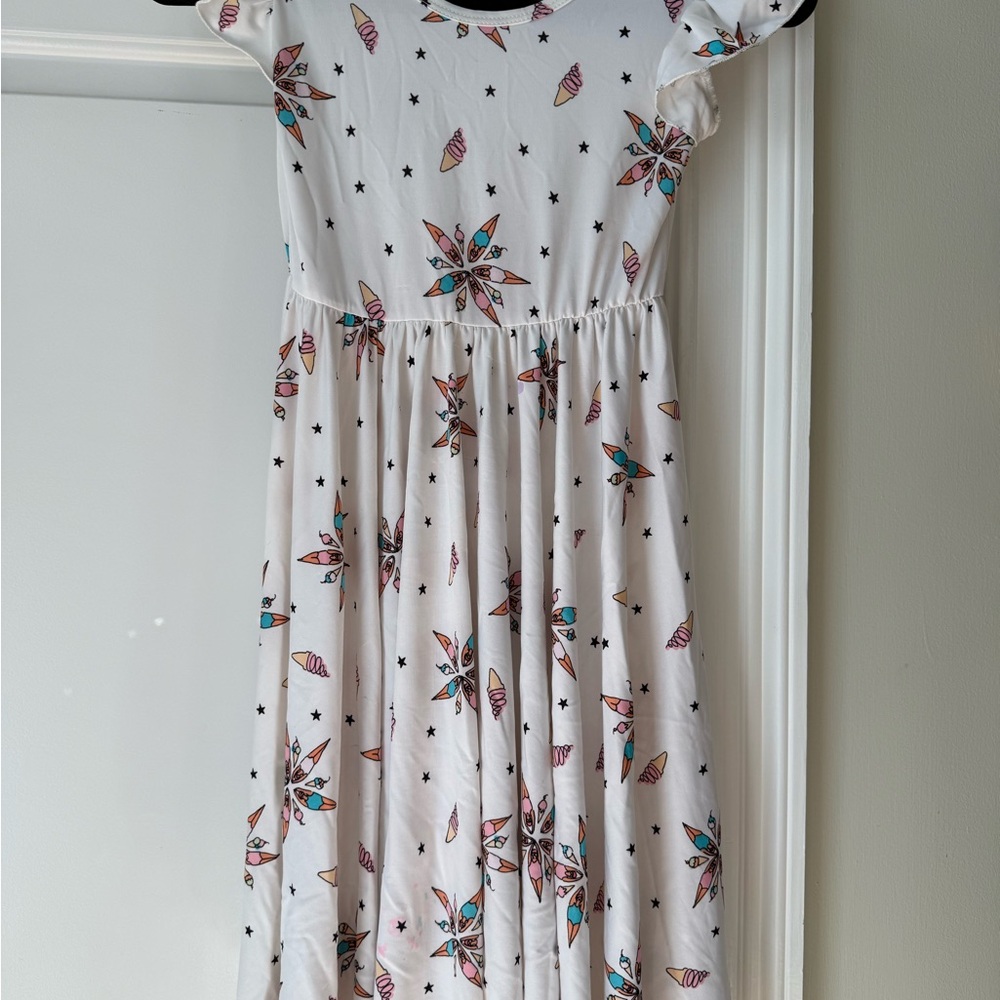 Dot Dot Smile White Dress with Floral and Star Patterns